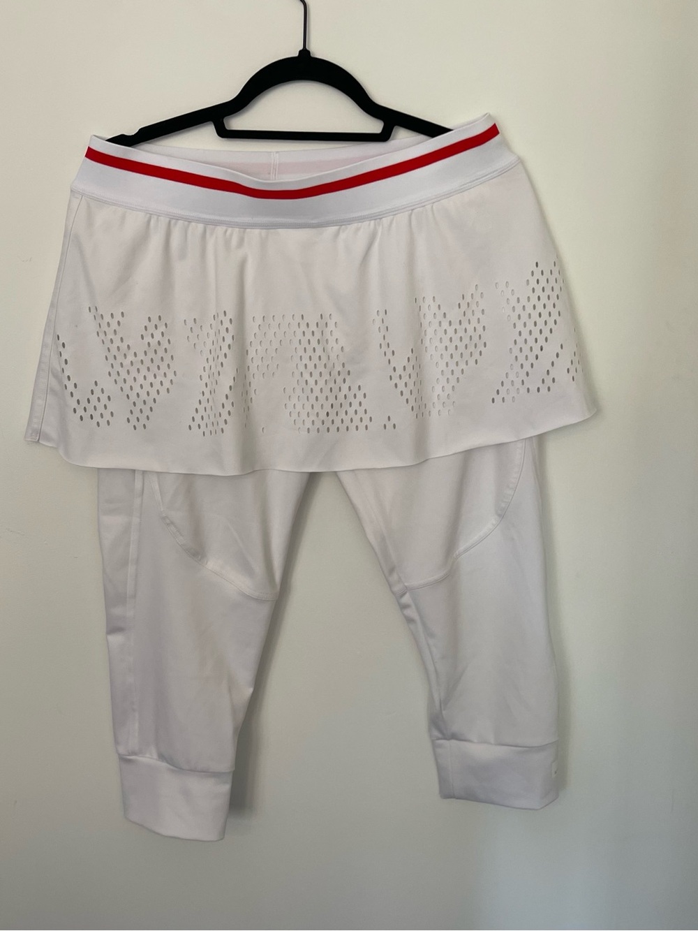 Adidas by Stella McCartney White Skorted Cropped Leggings with Red Waistband